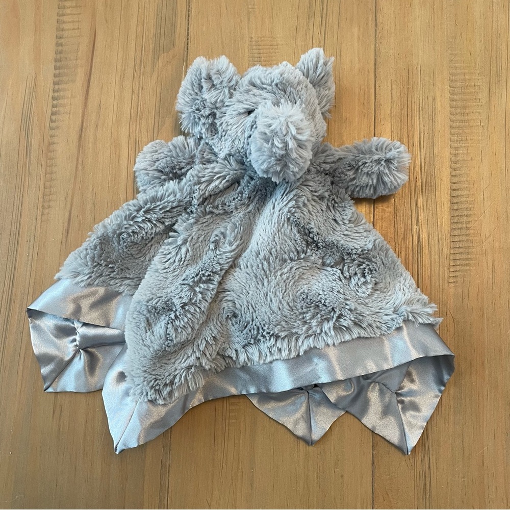 Cloud Island Lovey Elephant Gray Plush Satin Soother Security Blanket Fuzzy Baby